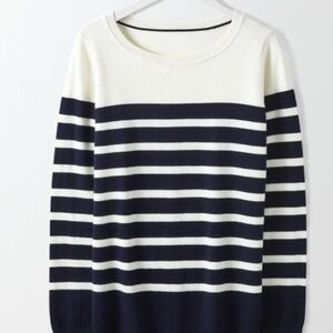 Boden Navy and White Striped Crew Neck Sweater